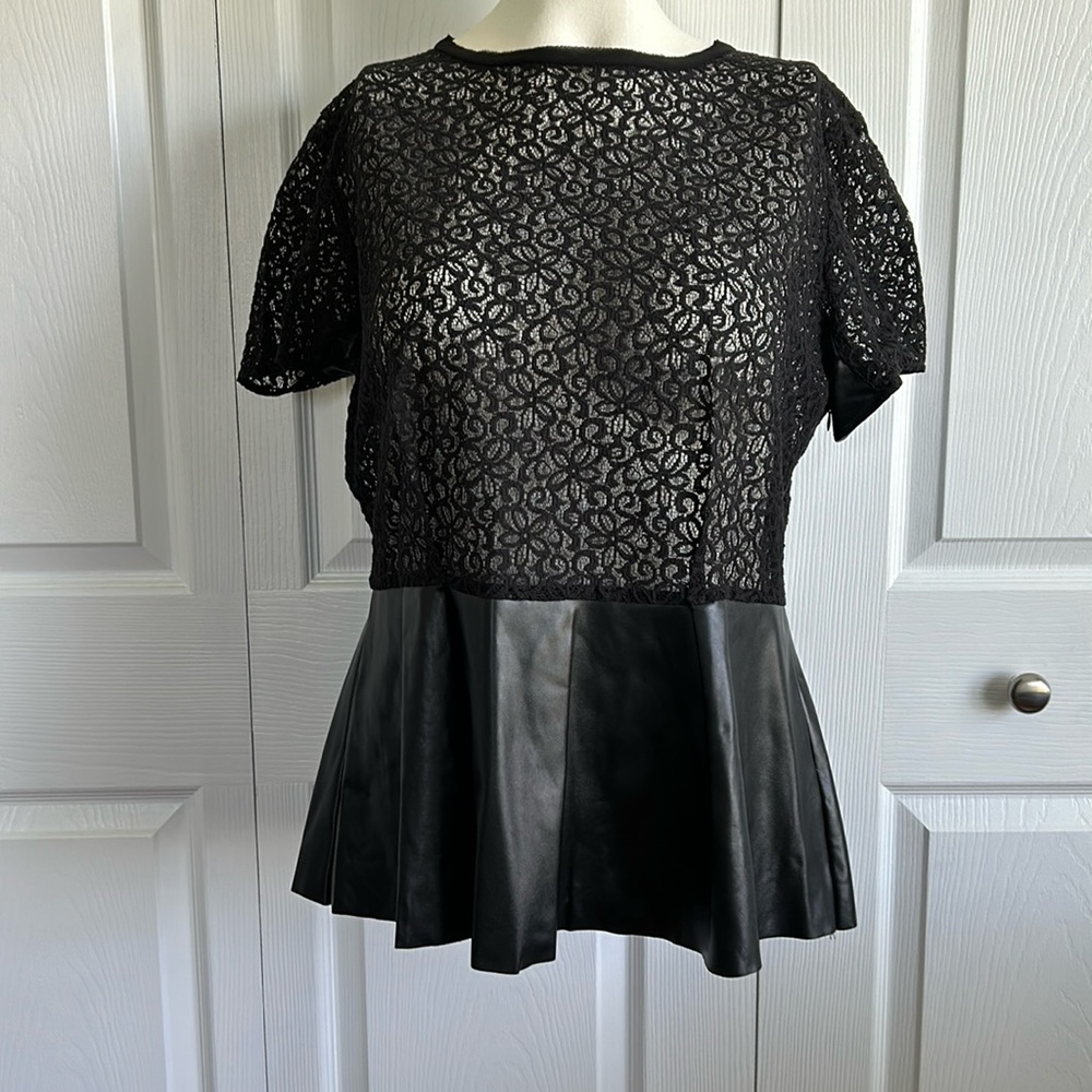 Bisou Bisou Lace & Leather Peplum Top